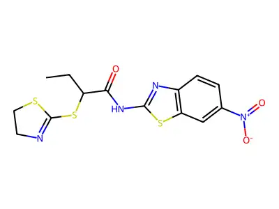 2-(4,5-dihydro-1,3-thiazol-2-ylsulfanyl)-N-(6-nitro-1,3-benzothiazol-2-yl)butanamide structure