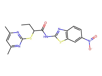 2-(4,6-dimethylpyrimidin-2-yl)sulfanyl-N-(6-nitro-1,3-benzothiazol-2-yl)butanamide structure