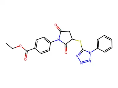 ethyl 4-{2,5-dioxo-3-[(1-phenyl-1H-tetrazol-5-yl)sulfanyl]pyrrolidin-1-yl}benzoate structure