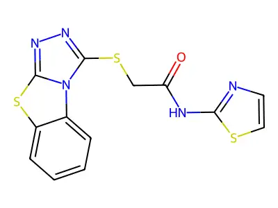 N-1,3-thiazol-2-yl-2-([1,2,4]triazolo[3,4-b][1,3]benzothiazol-3-ylthio)acetamide structure