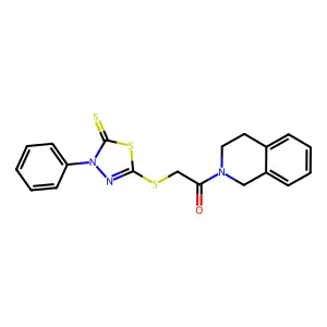 5-{[2-(3,4-dihydroisoquinolin-2(1H)-yl)-2-oxoethyl]thio}-3-phenyl-1,3,4-thiadiazole-2(3H)-thione structure