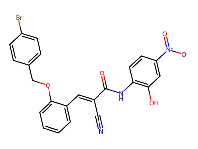 3-[2-[(4-bromophenyl)methoxy]phenyl]-2-cyano-N-(2-hydroxy-4-nitrophenyl)prop-2-enamide structure