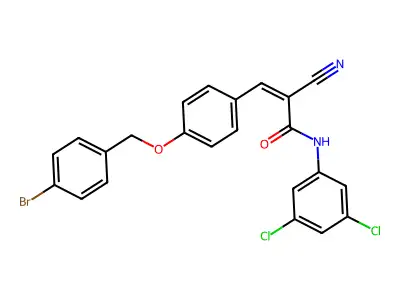 (Z)-3-[4-[(4-bromophenyl)methoxy]phenyl]-2-cyano-N-(3,5-dichlorophenyl)prop-2-enamide structure
