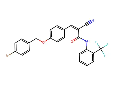 3-{4-[(4-bromophenyl)methoxy]phenyl}-2-cyano-N-[2-(trifluoromethyl)phenyl]prop-2-enamide structure