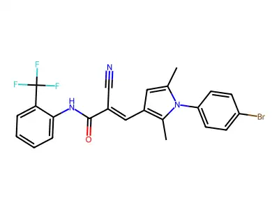 (E)-3-[1-(4-Bromophenyl)-2,5-dimethylpyrrol-3-yl]-2-cyano-N-[2-(trifluoromethyl)phenyl]prop-2-enamide structure