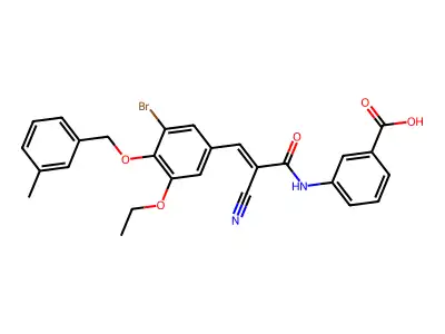 3-[[(E)-3-[3-bromo-5-ethoxy-4-[(3-methylphenyl)methoxy]phenyl]-2-cyanoprop-2-enoyl]amino]benzoic acid structure