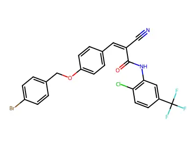 (Z)-3-[4-[(4-bromophenyl)methoxy]phenyl]-N-[2-chloro-5-(trifluoromethyl)phenyl]-2-cyanoprop-2-enamide structure
