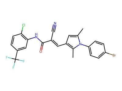 (E)-3-[1-(4-bromophenyl)-2,5-dimethylpyrrol-3-yl]-N-[2-chloro-5-(trifluoromethyl)phenyl]-2-cyanoprop-2-enamide structure