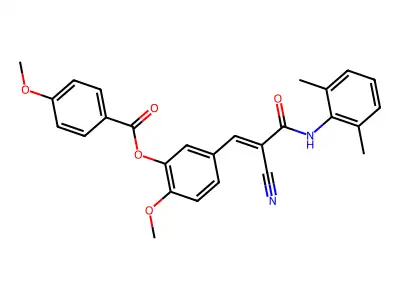 [5-[(E)-2-cyano-3-(2,6-dimethylanilino)-3-oxoprop-1-enyl]-2-methoxyphenyl] 4-methoxybenzoate structure