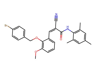 (Z)-3-[2-[(4-Bromophenyl)methoxy]-3-methoxyphenyl]-2-cyano-N-(2,4,6-trimethylphenyl)prop-2-enamide structure