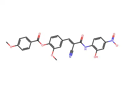 [4-[2-cyano-3-(2-hydroxy-4-nitroanilino)-3-oxoprop-1-enyl]-2-methoxyphenyl] 4-methoxybenzoate structure