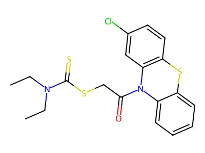 2-(2-chloro-10H-phenothiazin-10-yl)-2-oxoethyl diethylcarbamodithioate structure