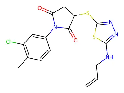 1-(3-chloro-4-methylphenyl)-3-{[5-(prop-2-en-1-ylamino)-1,3,4-thiadiazol-2-yl]sulfanyl}pyrrolidine-2,5-dione structure