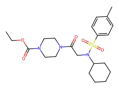 ethyl 4-(2-(N-cyclohexyl-4-methylphenylsulfonamido)acetyl)piperazine-1-carboxylate structure