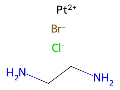 Platinum(4+) bromide chloride ethane-1,2-bis(aminide) (1/1/1/1) structure