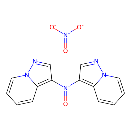 Oxo-bis(pyrazolo[1,5-a]pyridin-3-yl)azanium nitrate structure