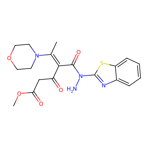 (E)-methyl 4-(1-(benzo[d]thiazol-2-yl)hydrazinecarbonyl)-5-morpholino-3-oxohex-4-enoate structure