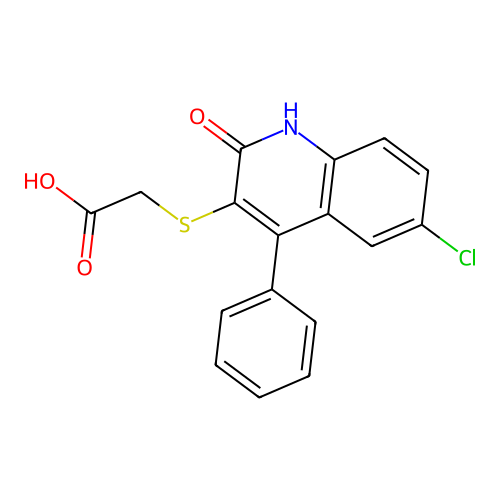 2-[(6-chloro-2-oxo-4-phenyl-1H-quinolin-3-yl)sulfanyl]acetic acid structure