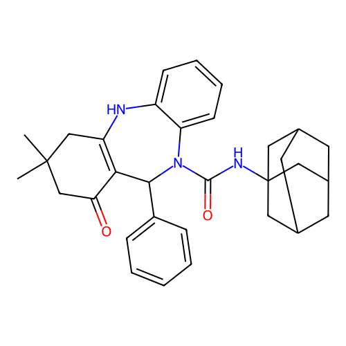 3,3-dimethyl-1-oxo-11-phenyl-N-(tricyclo[3.3.1.1~3,7~]dec-1-yl)-1,2,3,4,5,11-hexahydro-10H-dibenzo[b,e][1,4]diazepine-10-carboxamide structure