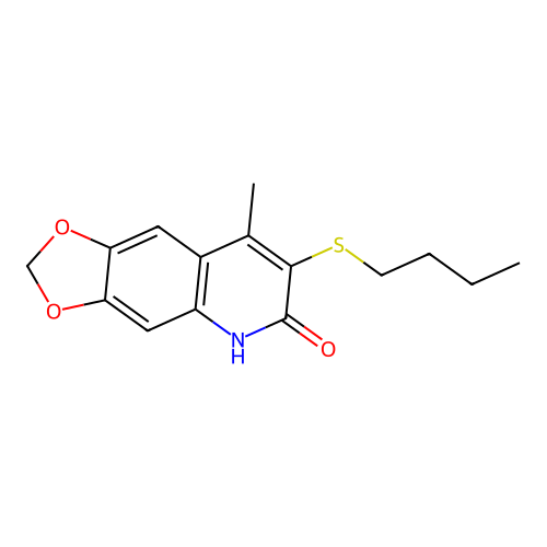 7-(butylthio)-8-methyl[1,3]dioxolo[4,5-g]quinolin-6(5H)-one structure
