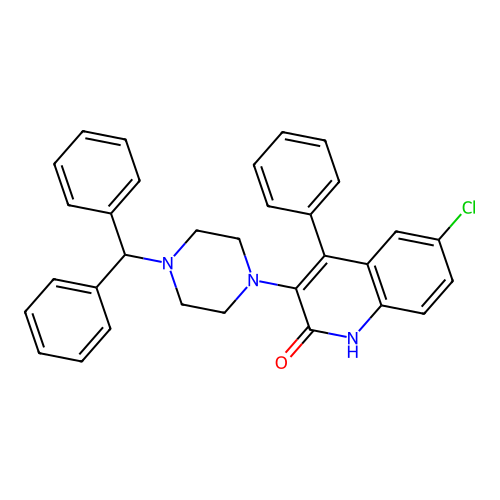 6-chloro-3-[4-(diphenylmethyl)piperazin-1-yl]-4-phenylquinolin-2(1H)-one structure