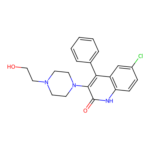 6-chloro-3-[4-(2-hydroxyethyl)piperazin-1-yl]-4-phenylquinolin-2(1H)-one structure
