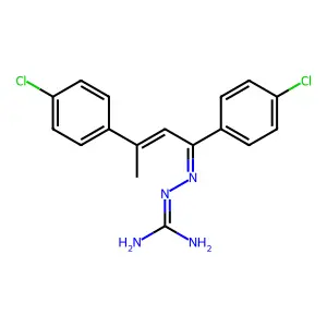 2-[1,3-Bis(4-chlorophenyl)but-2-enylideneamino]guanidine structure