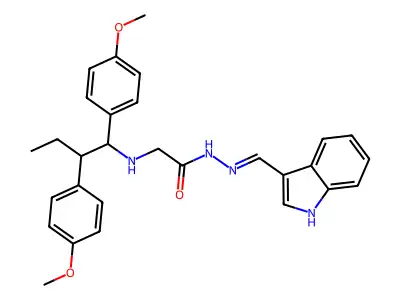 2-[1,2-bis(4-methoxyphenyl)butylamino]-N'-[(Z)-indol-3-ylide structure
