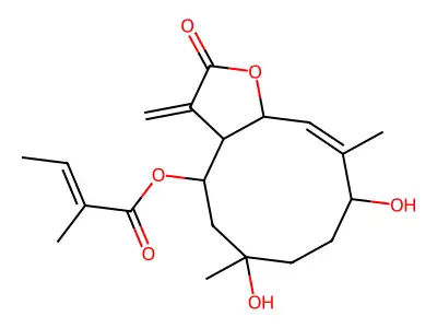(6,9-dihydroxy-6,10-dimethyl-3-methylidene-2-oxo-4,5,7,8,9,11a-hexahydro-3aH-cyclodeca[b]furan-4-yl) 2-methylbut-2-enoate structure