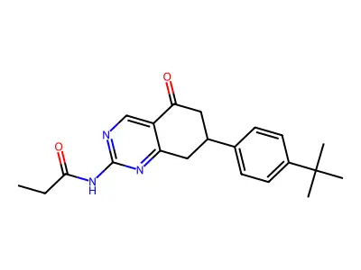N-[7-(4-tert-butylphenyl)-5-oxo-5,6,7,8-tetrahydroquinazolin-2-yl]propanamide structure