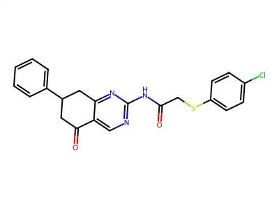 2-[(4-chlorophenyl)sulfanyl]-N-(5-oxo-7-phenyl-5,6,7,8-tetrahydroquinazolin-2-yl)acetamide structure