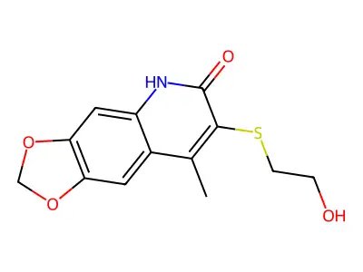7-[(2-hydroxyethyl)sulfanyl]-8-methyl[1,3]dioxolo[4,5-g]quinolin-6(5H)-one structure