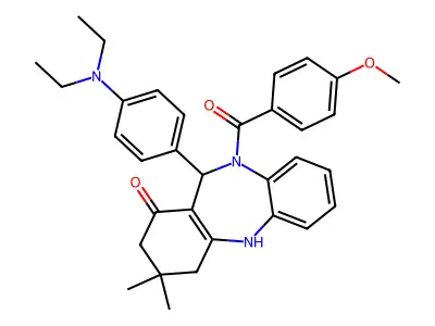 11-[4-(diethylamino)phenyl]-10-(4-methoxybenzoyl)-3,3-dimethyl-2,3,4,5,10,11-hexahydro-1H-dibenzo[b,e][1,4]diazepin-1-one structure