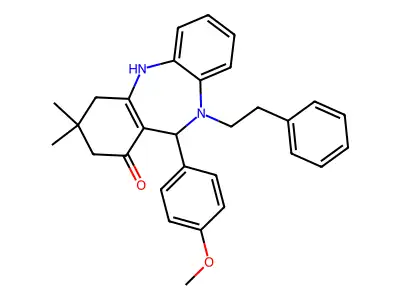 11-(4-methoxyphenyl)-3,3-dimethyl-10-(2-phenylethyl)-2,3,4,5,10,11-hexahydro-1H-dibenzo[b,e][1,4]diazepin-1-one structure