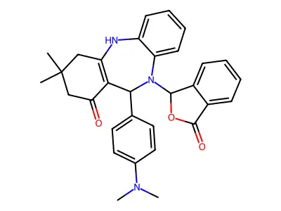 11-[4-(dimethylamino)phenyl]-3,3-dimethyl-10-(3-oxo-1,3-dihydro-2-benzofuran-1-yl)-2,3,4,5,10,11-hexahydro-1H-dibenzo[b,e][1,4]diazepin-1-one structure