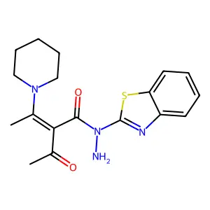 (2Z)-2-acetyl-N-amino-N-benzothiazol-2-yl-3-piperidylbut-2-enamide structure
