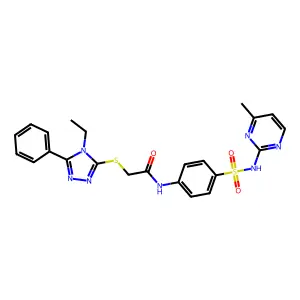 2-[(4-ethyl-5-phenyl-1,2,4-triazol-3-yl)sulfanyl]-N-[4-[(4-methylpyrimidin-2-yl)sulfamoyl]phenyl]acetamide structure