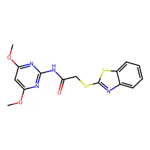 2-(1,3-benzothiazol-2-ylsulfanyl)-N-(4,6-dimethoxypyrimidin-2-yl)acetamide structure