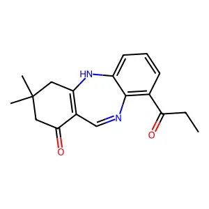 3,3-dimethyl-9-propanoyl-2,3,4,10-tetrahydro-1H-dibenzo[b,e][1,4]diazepin-1-one structure