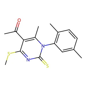 1-[1-(2,5-dimethylphenyl)-6-methyl-4-methylsulfanyl-2-sulfanylidenepyrimidin-5-yl]ethanone structure