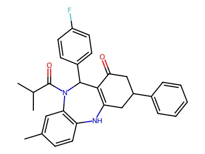 11-(4-fluorophenyl)-8-methyl-10-(2-methylpropanoyl)-3-phenyl-2,3,4,5,10,11-hexahydro-1H-dibenzo[b,e][1,4]diazepin-1-one structure
