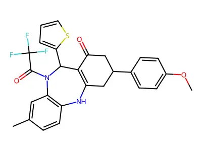 3-(4-methoxyphenyl)-8-methyl-11-(thiophen-2-yl)-10-(trifluoroacetyl)-2,3,4,5,10,11-hexahydro-1H-dibenzo[b,e][1,4]diazepin-1-one structure