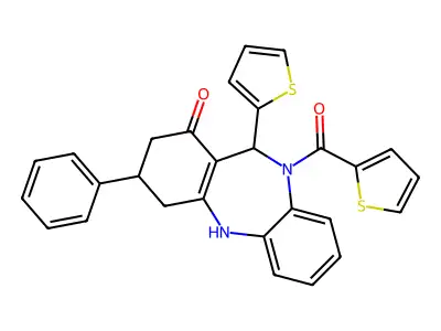 3-phenyl-11-(2-thienyl)-10-(2-thienylcarbonyl)-2,3,4,5,10,11-hexahydro-1H-dibenzo[b,e][1,4]diazepin-1-one structure