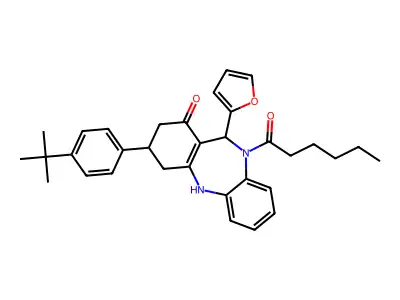 3-(4-tert-butylphenyl)-11-(furan-2-yl)-10-hexanoyl-2,3,4,5,10,11-hexahydro-1H-dibenzo[b,e][1,4]diazepin-1-one structure