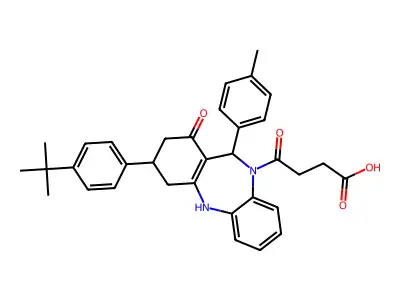4-[3-(4-tert-butylphenyl)-11-(4-methylphenyl)-1-oxo-1,2,3,4,5,11-hexahydro-10H-dibenzo[b,e][1,4]diazepin-10-yl]-4-oxobutanoic acid structure