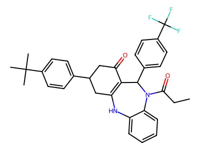 3-(4-tert-butylphenyl)-10-propanoyl-11-[4-(trifluoromethyl)phenyl]-2,3,4,5,10,11-hexahydro-1H-dibenzo[b,e][1,4]diazepin-1-one structure
