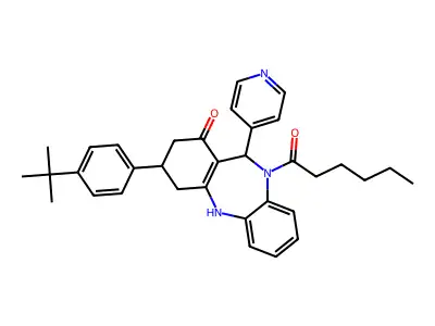 3-(4-tert-butylphenyl)-10-hexanoyl-11-(pyridin-4-yl)-2,3,4,5,10,11-hexahydro-1H-dibenzo[b,e][1,4]diazepin-1-one structure