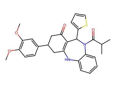 3-(3,4-dimethoxyphenyl)-10-isobutyryl-11-(2-thienyl)-2,3,4,5,10,11-hexahydro-1H-dibenzo[b,e][1,4]diazepin-1-one structure
