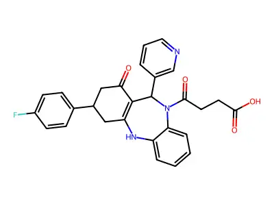 4-[3-(4-fluorophenyl)-1-oxo-11-(pyridin-3-yl)-1,2,3,4,5,11-hexahydro-10H-dibenzo[b,e][1,4]diazepin-10-yl]-4-oxobutanoic acid structure