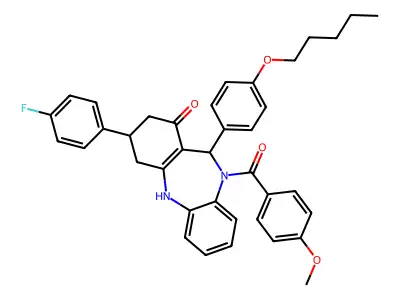 3-(4-fluorophenyl)-10-[(4-methoxyphenyl)carbonyl]-11-[4-(pentyloxy)phenyl]-2,3,4,5,10,11-hexahydro-1H-dibenzo[b,e][1,4]diazepin-1-one structure